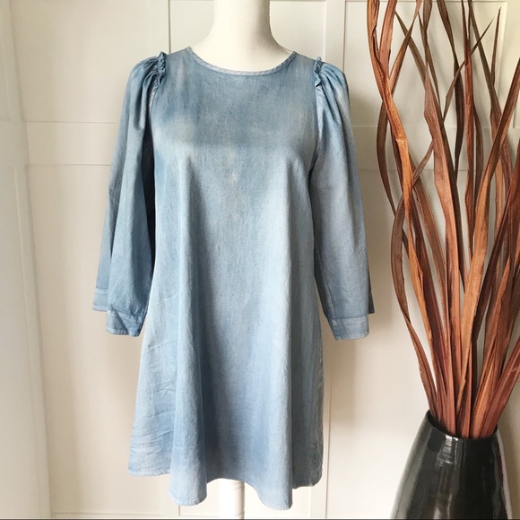 Light Denim Bell Sleeve Dress, 100% Cotton - Picture 2 of 7